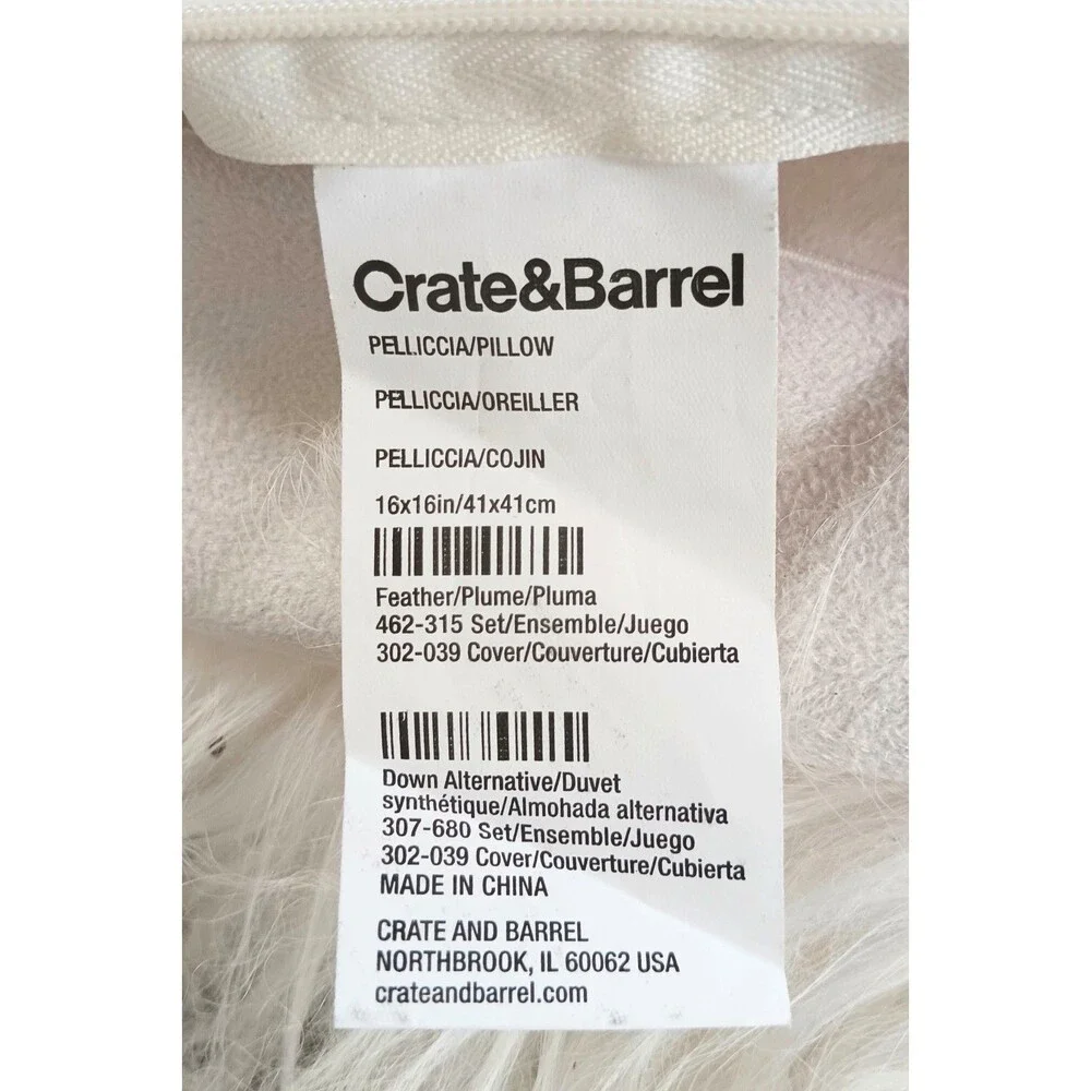 Crate & Barrel White Mongolian Sheep Fluffy Fur 16X16 Set/2 Pillow Shams